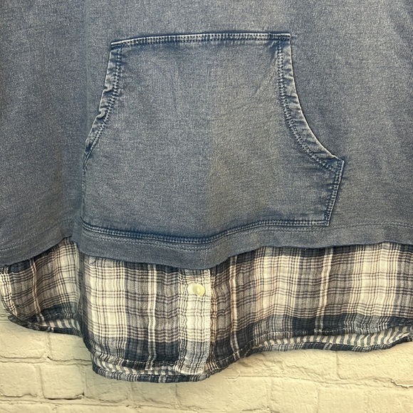 Style & Co Blue & Plaid Layered Look Hoodie Size Medium - Picture 4 of 5
